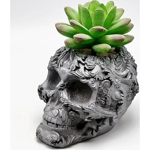 3D exquisite pattern skull vase silicone mold diy concrete resin plaster plant small flower pot mold interior decoration tool