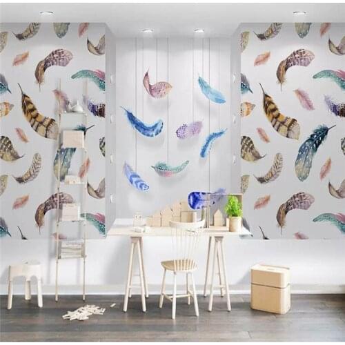 3d three-dimensional fresh feather background wall painting professional production of high-end mural wallpaper 3D photo wall