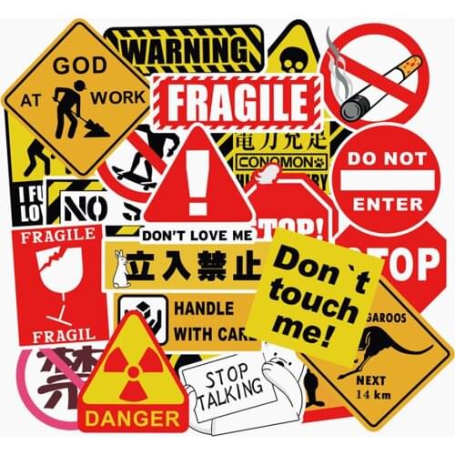 50Pcs Warning Stickers Cool Waterproof Spoof Graffiti Skateboard Pad Car Laptop Snowboard Bicycle Luggage Decal FaceGoo Lite