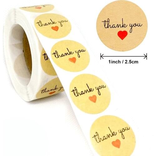 500pcs Thank You Red Heart 25mm wedding decoration party decoration Stickers Kraft Paper Stickers Round Adhesive Labels Baking