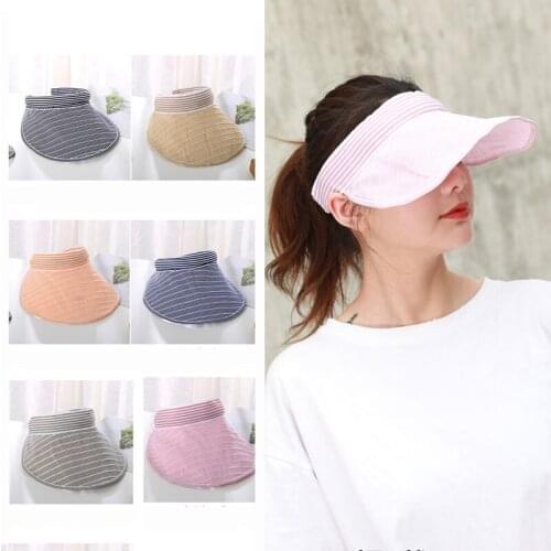 6 Colors Cotton Stripe Caps Sport Summer Foldable Empty Top Hair Hoop/Sun Hat Unisex Outdoor UV-Resistant Women