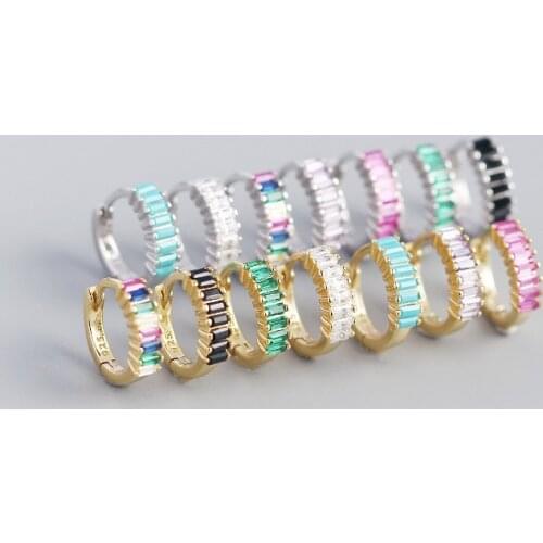 925 Sterling Silver Inlaid Rectangular Zircon Hoop Earrings For Womens Luxury Statement Party Earing Accessories Fine Jewelry