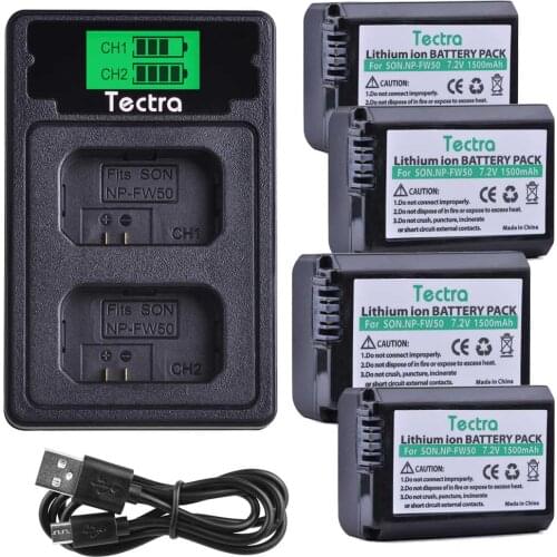 4PCS NP-FW50 NP FW50 Battery for Sony Alpha a6500 a6300 a6000 a5000 a3000 NEX-3 a7R +LCD Type C USB Dual Charger