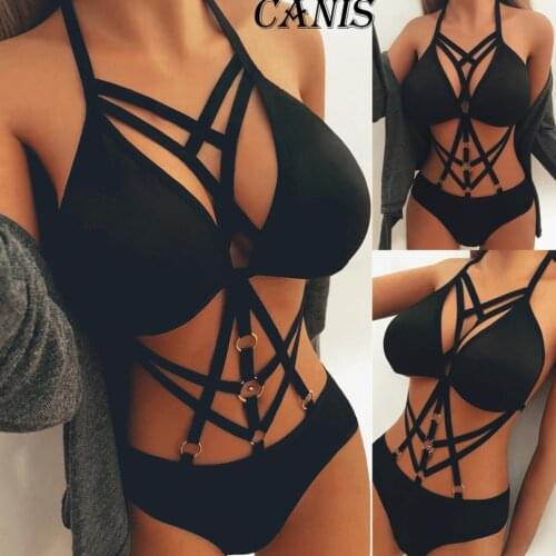 Summer Womens Punk Bra Bikini Body Bondage Sexy Strap Swimsuit Bodysuit Dress Babydoll Sleepwear Swimsuit G-string Bra Sets