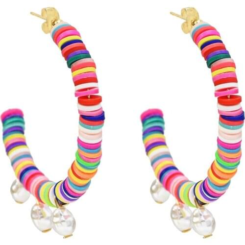 Bohemian Simple Plain colorful Alloy Pearl Hoop Earrings Fashion Big Circle Hoops Statement Earrings for Women Party Jewelry