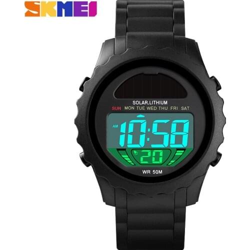 SKMEI Fashion Mens Watches Brand Solar Supply Digital Wristwatches Waterproof Chrono Alarm Electronic Watch For Student Man 1585