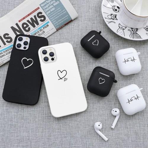 Case for iPhone 11 Pro X Xr Xs Max for Airpods 1 2 Love Heart Phone Cover for iPhone 8 Plus 7 6S 6 5S SE2 12 Pro Max Mini shell