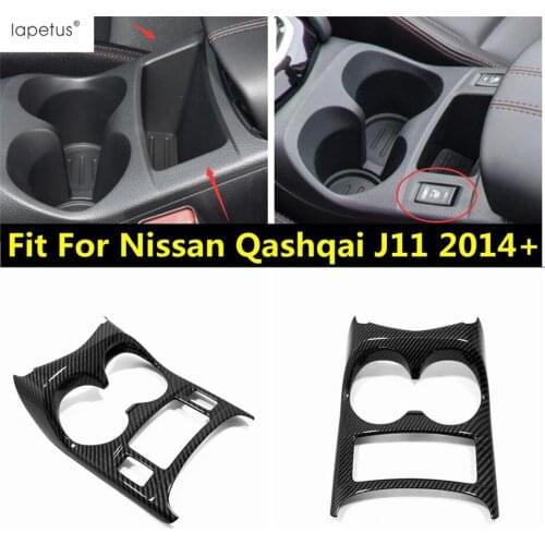 For Nissan Qashqai J11 2014 - 2020 Front Central Console Water Cup Holder Frame Cover Trim ABS Matte Carbon Fiber Accessories