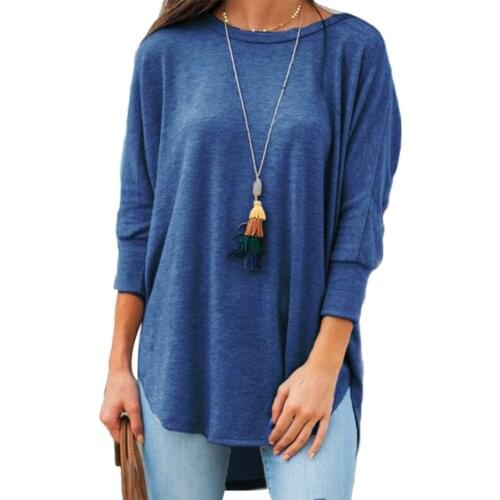 Hot Spring Autumn Women T-shirt Casual Solid Color 3/4 Sleeve O Neck Irregular Hem Loose T-shirt Plus Size Tshirts