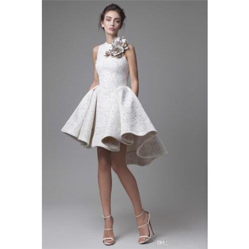 Hi Low Muslim Evening Dresses 2021 Ball Gown Hig Collar Lace Flowers Short Islamic Dubai Saudi Arabic Long Formal Evening Gown