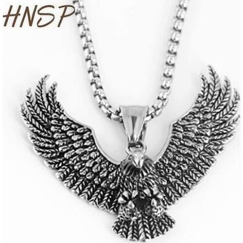 HNSP Punk Animal Eagle Lion Tiger Pendant Necklace For Men Male Gothic Jewelry With 3.0MM Stainless Steel Chain BFF Gift