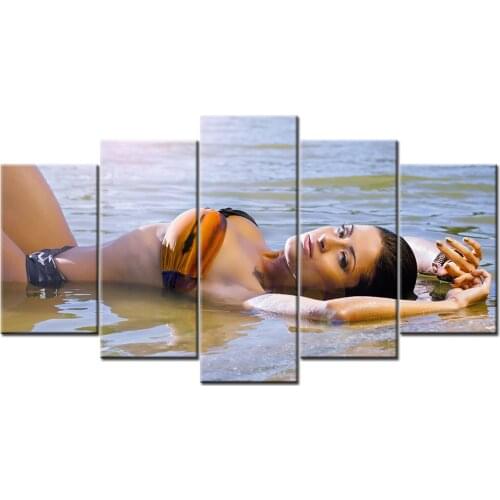 5 Piece Canvas Paintings Sexy Model Beautiful Girl Modern Poster Wall Art Picture For Living Room Decor Ready to Hang