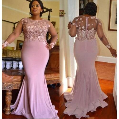 Beautifulinwhite Pink Plus Size Bridesmaid Dresses See Through Long Sleeves With 3D Flowers Wedding Guest Dresses BE001