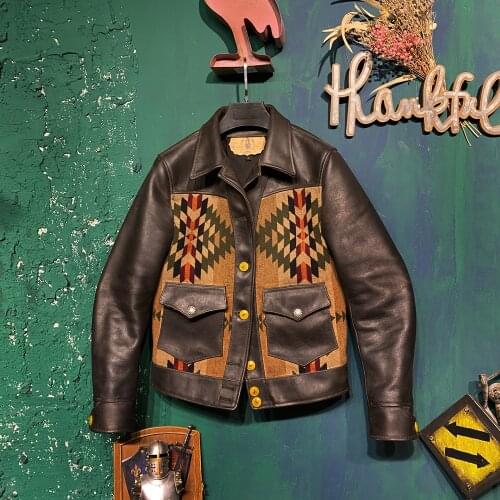 YR!Free shipping.American West, Indian style leather coat.quality vintage cowhide leather jacket.fashion slim leather clothes