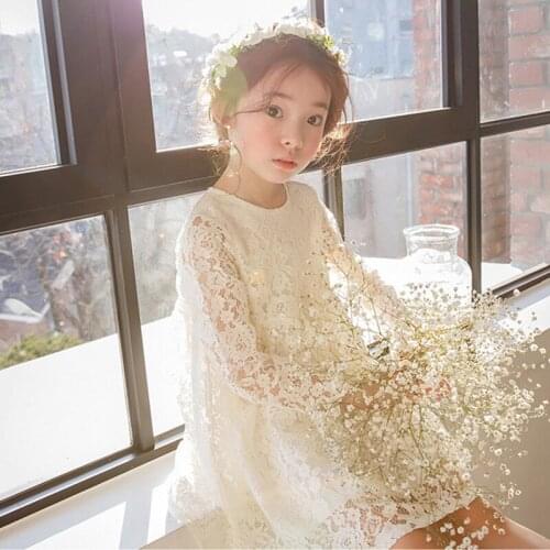 Hot 2020 Spring New Model Girls Lace Embroidered Long-Sleeved Princess Dress Childrens Clothes Little Kids Hollow One Piece X30