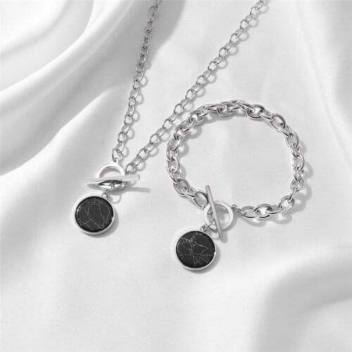 Hiphop Minimalist Casual Neck Chain Necklaces for Women Round Marble Pendants Female Fashion Jewelry Necklace Gift grunge