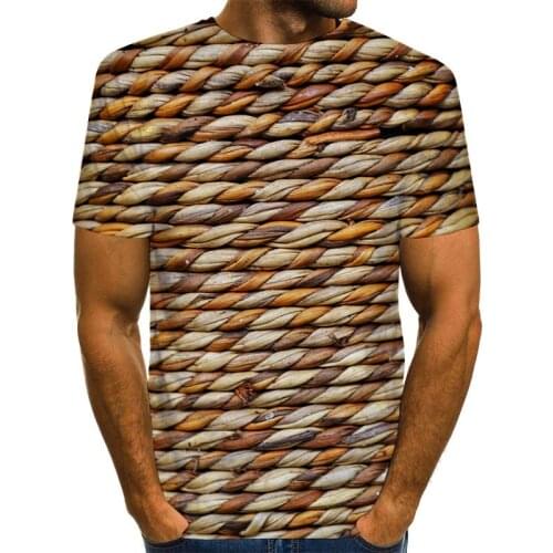 Men Graphic T Shirts Round Neck Cordage 3D Print Short Sleeve Daily Brown Tops Yellow Hemp Rope Tees