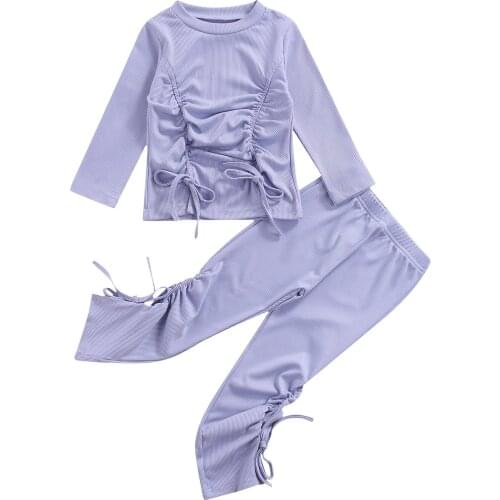 Citgeett Autumn Kids Girls Casual Clothes Set Violet Stripe Printed Pattern Pullover and Drawstring Pants Spring Suit