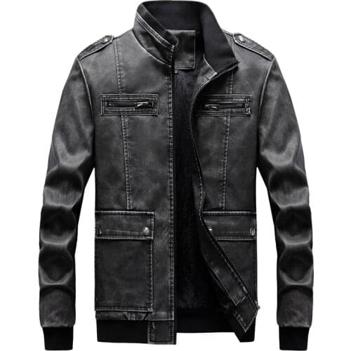 Pop Men Leather jacket autumn Winter Leather Coat Outerwear Zipper PU Bomber Jacket Stand Collar Motorcycle Plus size Leisure PU