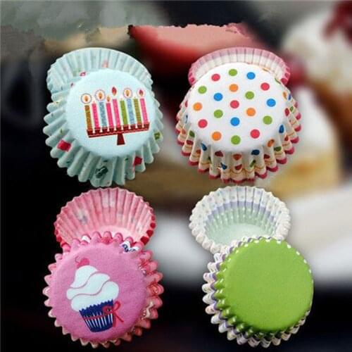 SALE! 100pcs/lot Approx 3*5*7cm Random Colors Cake Liners Baking Paper Cup Muffin Kitchen Cupcake I0401