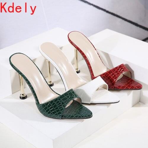 Women slippers Snake Print Strappy Mule high heels Slippers Sandals flip flops Pointed toe Slides Party shoes Woman