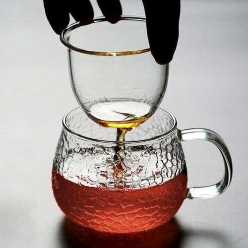 High borosilicate heat-resistant glass hammer pattern tea cup thickened filter liner three-piece tea cup