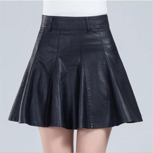 Woman High Pu Falda Pu Jupe Lady Lined Jupe Female Spring Plus Size A-line Skirts Autumn Oversized Above Knee Leather Slim Skirt