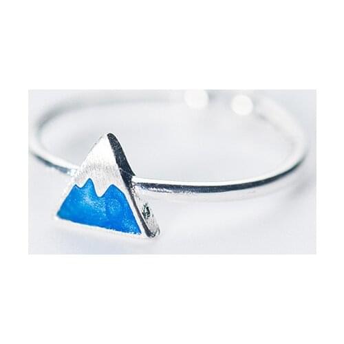 MloveAcc 925 Sterling Silver Blue Ice Mountain Charm Open Rings for Women Resizable Iceberg Wedding Engagement Rings