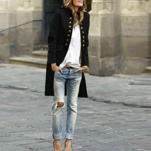 England style long sleeve stand collar double button slim long cardigan jacket Yellow,black,wine red, green solid women coat