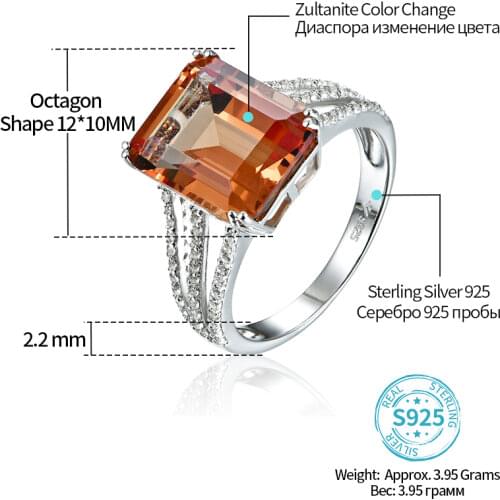 Zultanite 925 Sterling Silver Ring Women Fine Jewelry 6.3 Carats Created Diaspore Classic Style for Women Wedding Engagement