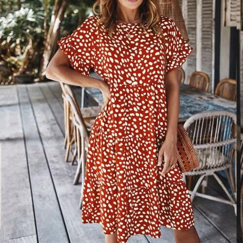 2020 Summer Dress Elegant Ruffles Print Dot Beach Dress Women Sexy Halter O-neck Ruffles Sleeve Loose Dresses Holiday Sundresses
