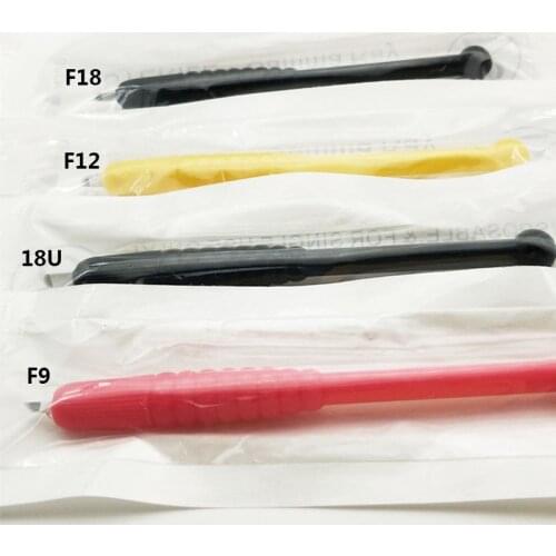 10pcs Professional Microblading Disposable Tattoo Pen With Manual Eyebrow Tatooing curved F9 pins 12 pins U18 blades Tebori Tool