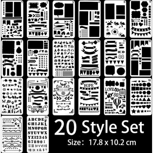 20 Sheets Drawing Template Ruler DIY Painting Template Geometric Hollow Out Painting Scrapbooking Embossing Album Template