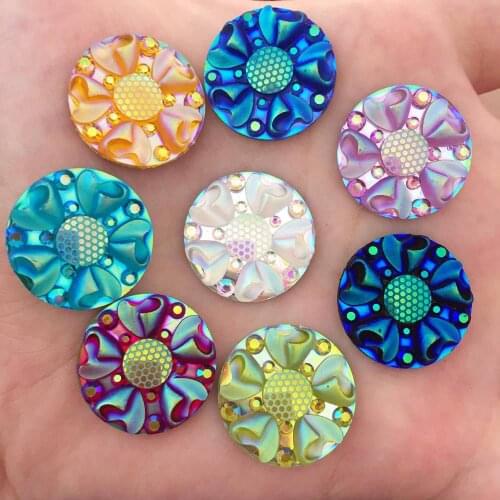 20PCS AB Resin 20mm Round 3D flower Flat back rhinestone applique scrapbook Wedding Embellishment diy craft SK84*2