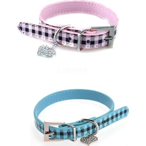 200Pcs/Lot Training Dog Pet Pu Leather Puppy Safety Adjustable Pendant Durable Checked Heart Charm Collar
