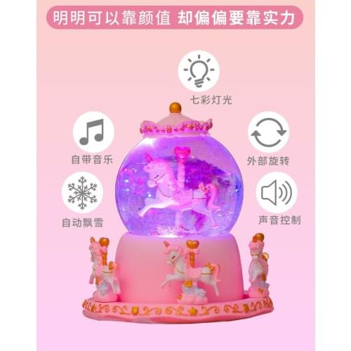 3d-light Crystal Ball Rotating Music Box,7 Inch Cartoon Unicorn Snow Globe Glass,Wedding Gift,Snowflake Carousel,Girlfriend Gift