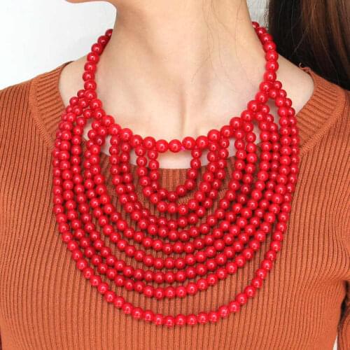 UKEN Bohemia Jewelry Fashion Accessories Choker Statement Necklaces Multilayer Beaded Tassels Women Imitation Pearl Necklace