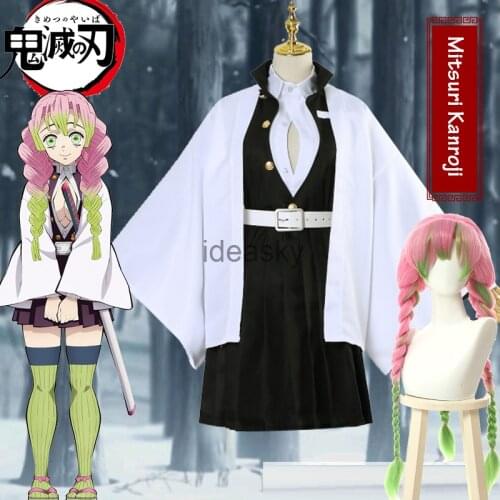 Kids child women adult Kanroji Mitsuri Costume Anime Demon Slayer Kimetsu no Yaiba Nezuko Mitsuri Kanroji Cosplay Wig Kisatsutai