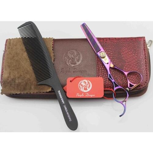 Left-Hander 5.5'' Purple Hairdressing Scissors With Bag Comb JP 440C Barber Shears Dogs Cats Pet Thinning Shears Hair Scissors