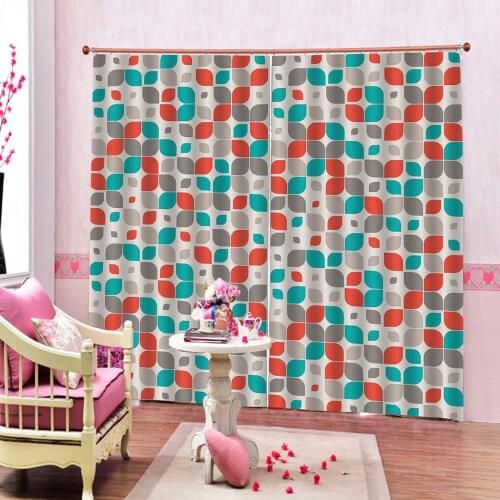 Geometry Colored Leaves Fashion Custom Curtain For Living room bedroom Blackout Window Drapes Indoor Decor 2 Panels With Hooks