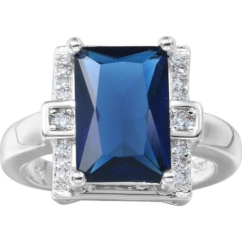 Fine jewellery silver plated rings for factory womens engagement rings vintage jewelry large rectangle crystal promise ring