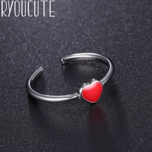 Bohemian Real Silver Color Heart Rings Gifts for Women Wedding Ladies Fashion Adjustable Antique Rings joyas de plata