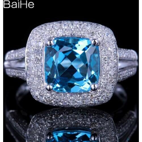 BAIHE Sterling Silver 925 2.3CT Blue Topaz ring for Women Engagement ring Women Classic Fine Jewelry luxury Ring man ring
