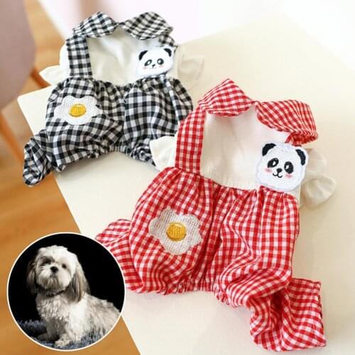 Pet Overalls Plaid Lovely Patchwork Fashion Unisex Lapel Neck Dog Four-legged Jumpsuit Puppy Costume for Daily Autumn Winter