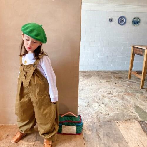 Autumn unisex fashion oversized overalls washed cotton children loose suspender trousers
