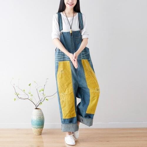 Spring Jumpsuits Women Loose Retro Large size Rompers New Ladies Fashion Panelled Patchwork pocket Corduroy Overalls