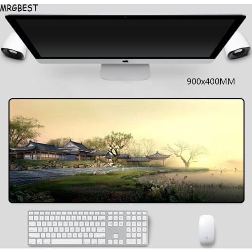 MRGBES Mouse Pad XXL China Garden Yard Minimalism Fog Lake Picture Precision Hemming Nature Softy Rubber Mats for Dota Gamer