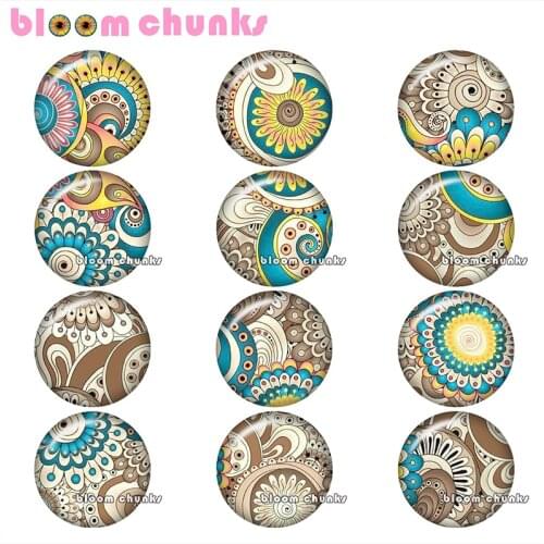 Pretty Retro Flower pattern BohemiaRound photo glass cabochon demo flat back Making findings 12mm/18mm/20mm/25mm A7985