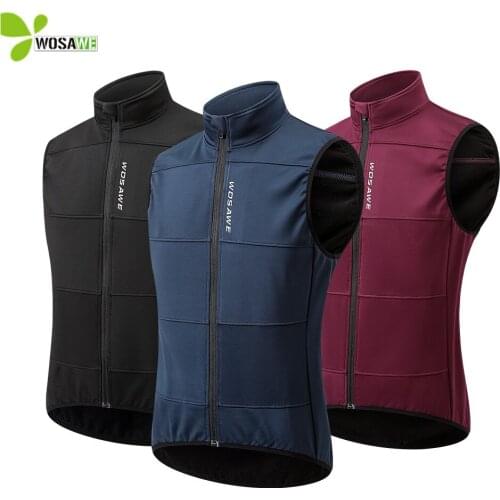 WOSAWE Thermal Fleece Mens Cycling Jacket Windproof Running Riding Sleeveless Jersey Windbreaker Road MTB Bike Gilet Wind Coat