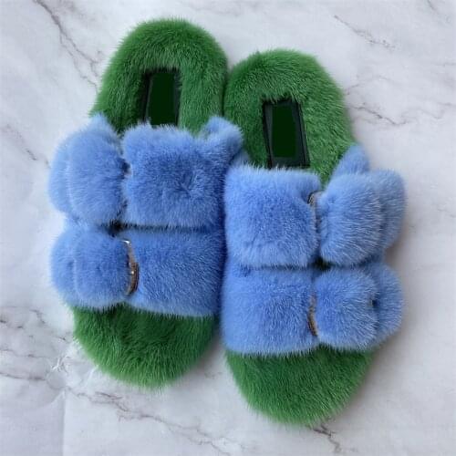 New Womens Mink Slippers Soft Plush Slippers Anti Skid Wear-resistant Flat Sandals Leisure And Comfort